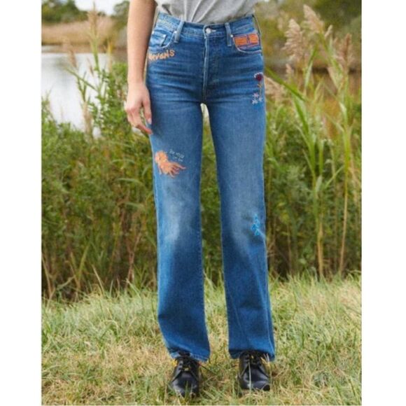 NWOT MOTHER The Rambler Sneak High Waist Straight Jeans in Running with Scissors - Picture 7 of 7